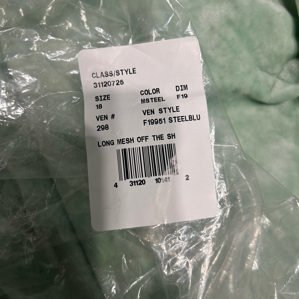 David’s bridal Off-the-Shoulder mesh Steel Blue bridesmaid Dress plus size - Picture 7 of 8